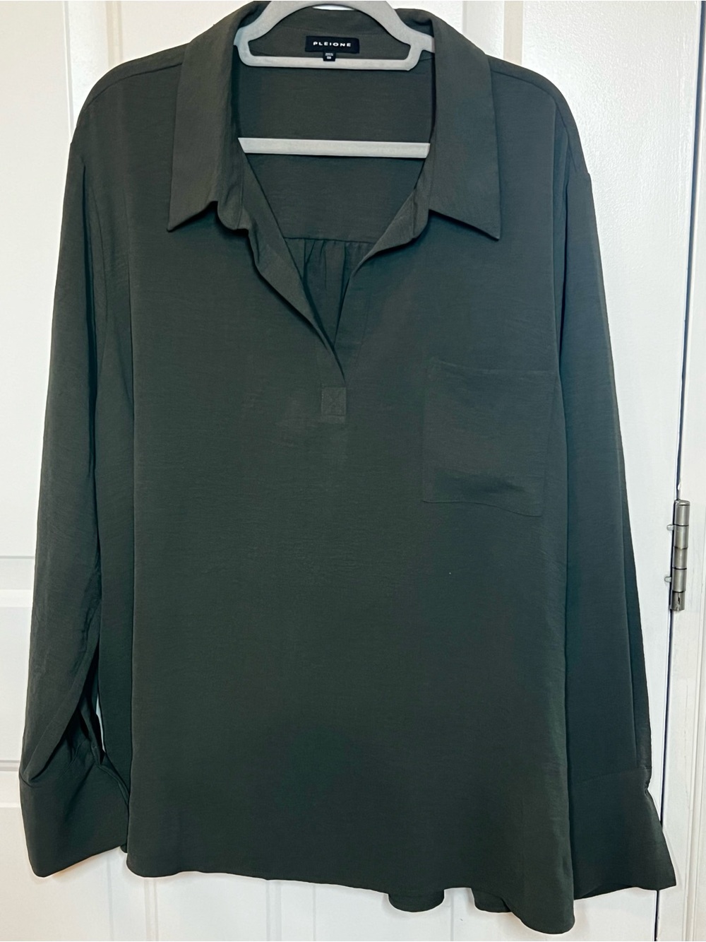 Pleione Olive Green Split Neck Blouse Plus Size 3X
